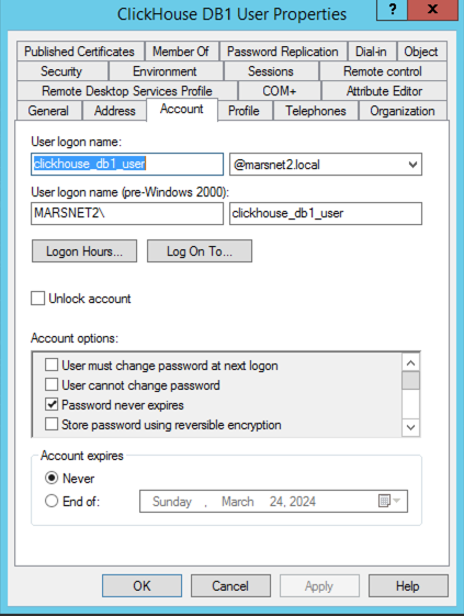 Example AD User Configuration