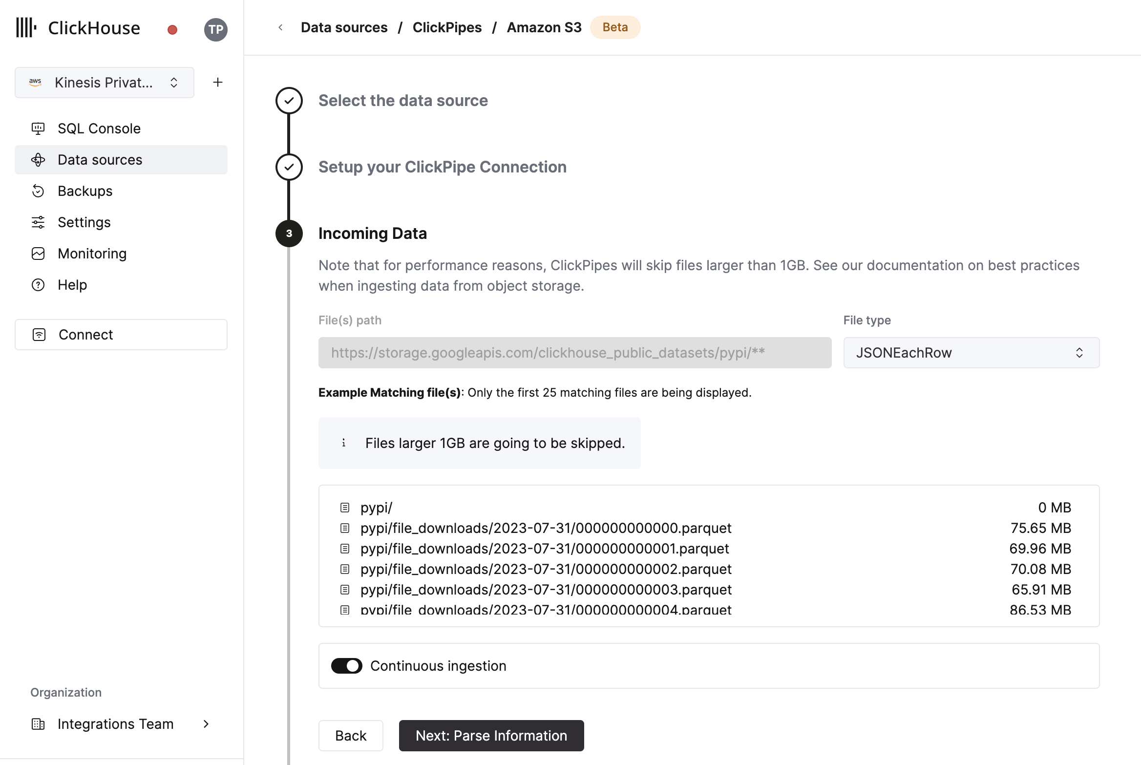 Задать формат данных и топик
